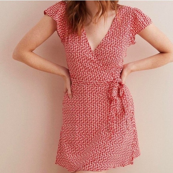 aerie Dresses & Skirts - Aerie Red and White‎ Ditsy Floral Wrap Mini Dress